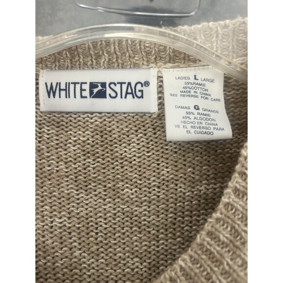 WHITE STAG BEIGE BROWN UGLY CHRISTMAS WOMEN'S SWEATER YARN BEADS TREES Large - Picture 4 of 4